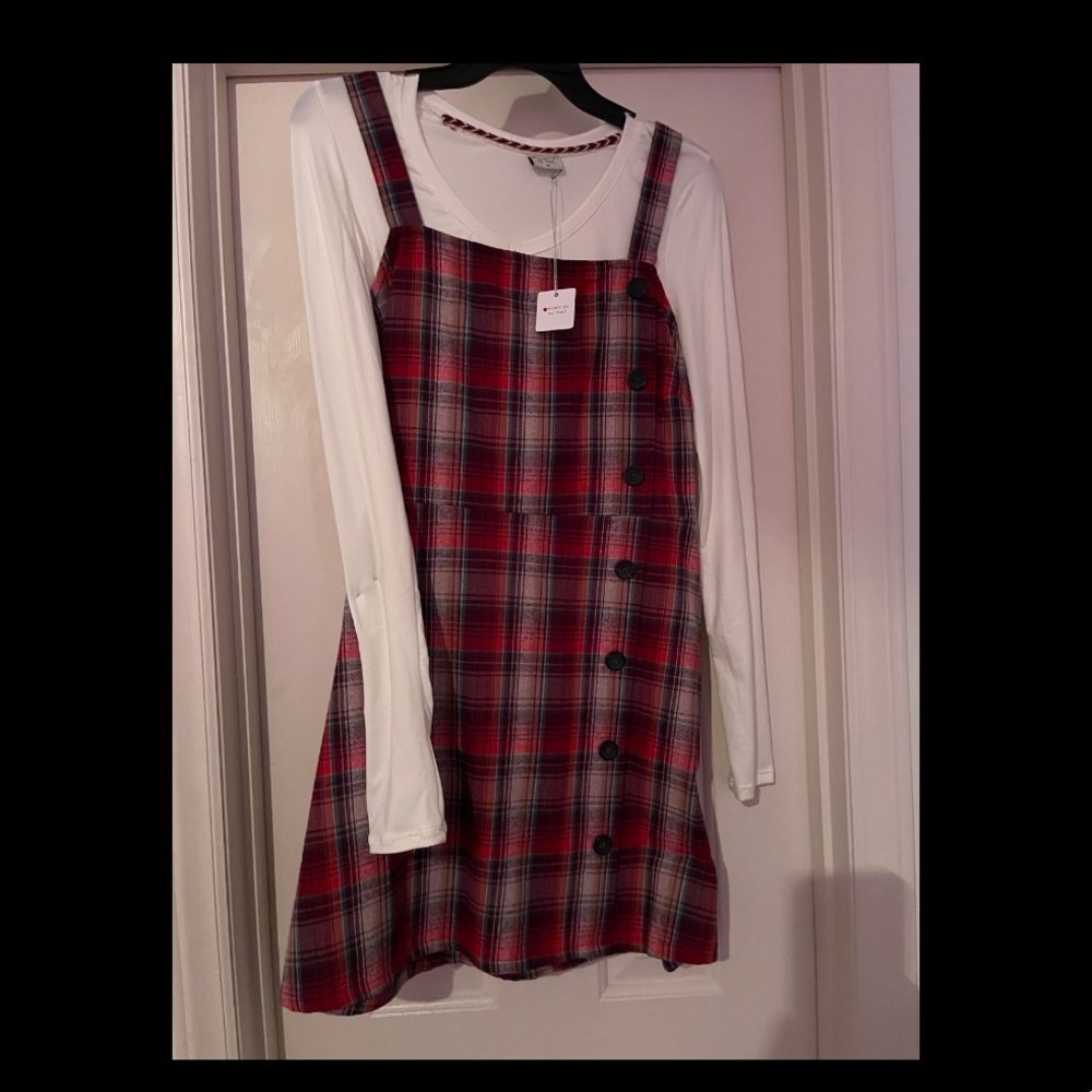 Medium sized plaid overalls dress by Essentials